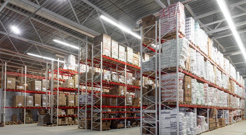 Shelves in a multi-warehouse company.