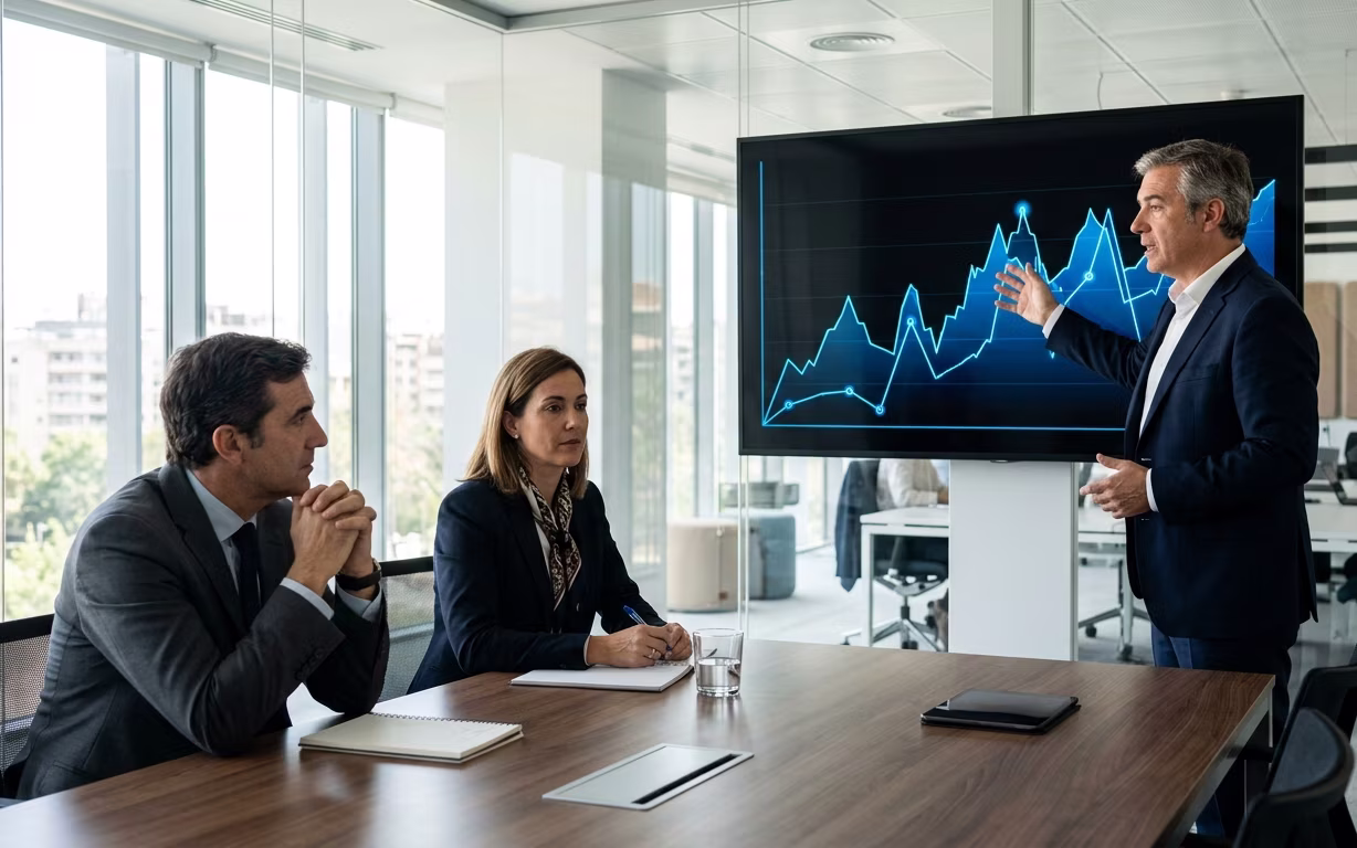 Team reviewing the inventory cover policy in a meeting.