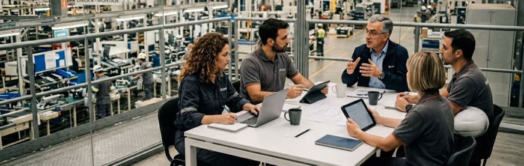 Supply chain team analysing production plan stability.