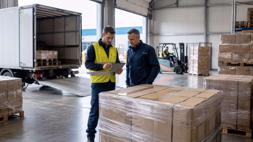 Réception d’une commande en entrepôt dans le cadre de la gestion des fournisseurs.